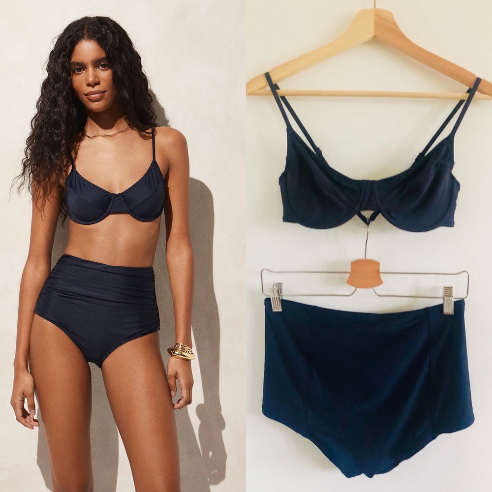 J. Crew Navy Women's Retro Style Navy Blue Bikini and high waisted bikini bottom